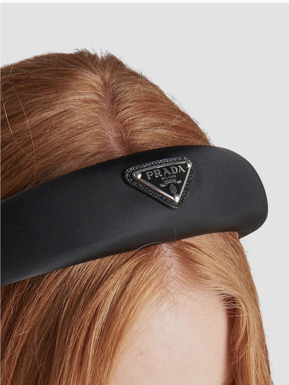 Prada are-Nylon Black Padded Headband with Logo Plaque